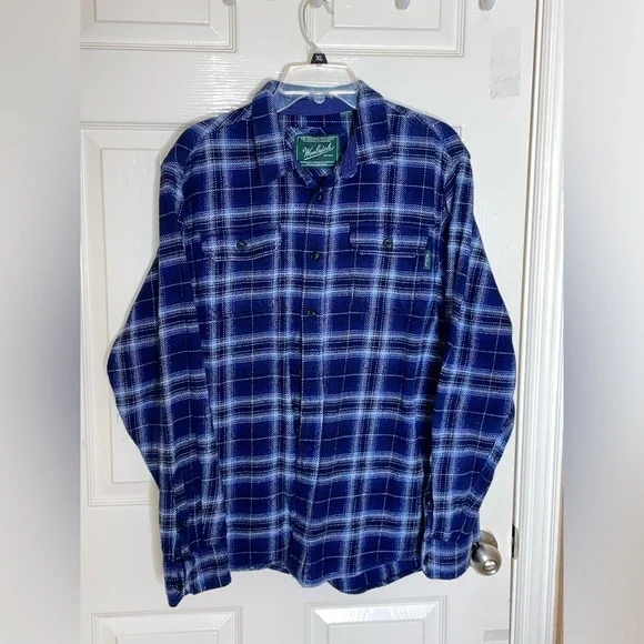 Woolrich Shirt Mens L Heavyweight Brushed Cotton Brawny Flannel Blue Plaid‌‌‌‌ - Picture 9 of 10